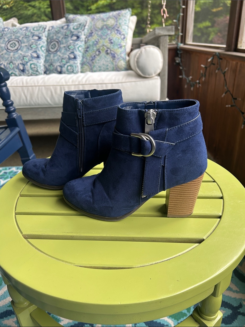 Women's Navy Suede Ankle Booties with Block Heel size 7